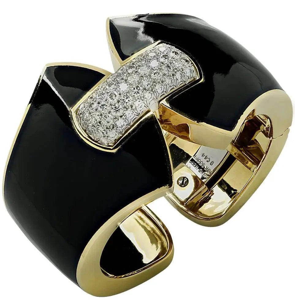 David Webb Princess Lilian Diamond and Black Enamel Cuff -V39137 - Vivid Diamonds