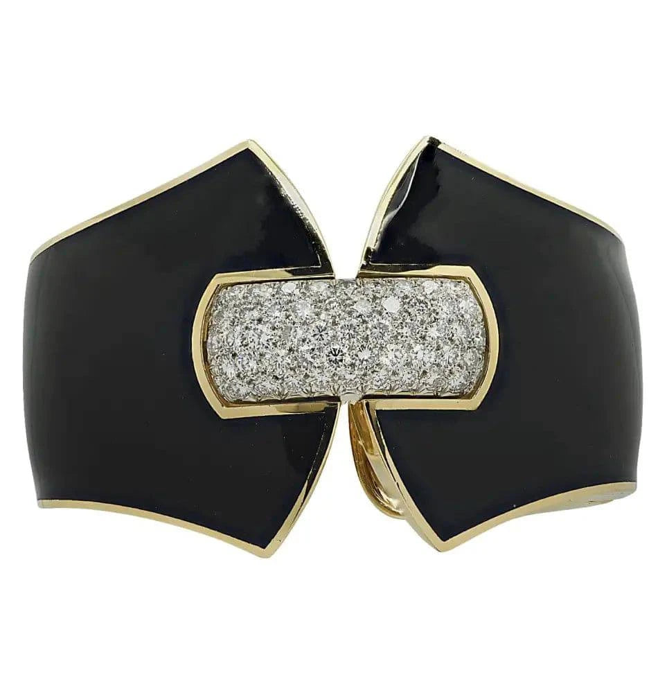 David Webb Princess Lilian Diamond and Black Enamel Cuff -V39137 - Vivid Diamonds