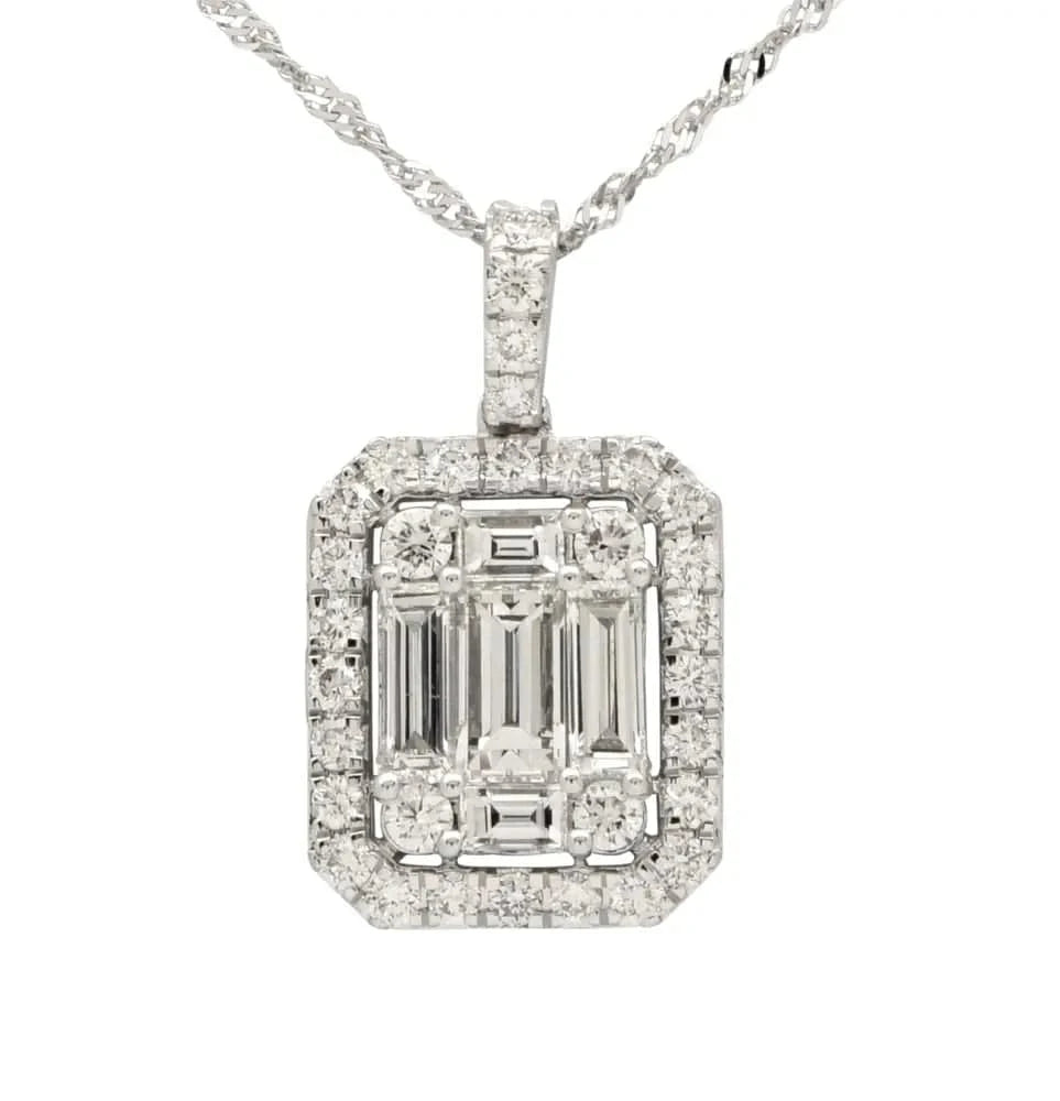 1.85ct Baguette & Round Diamond Pendant Necklace in 14K White Gold – V48589 - Vivid Diamonds