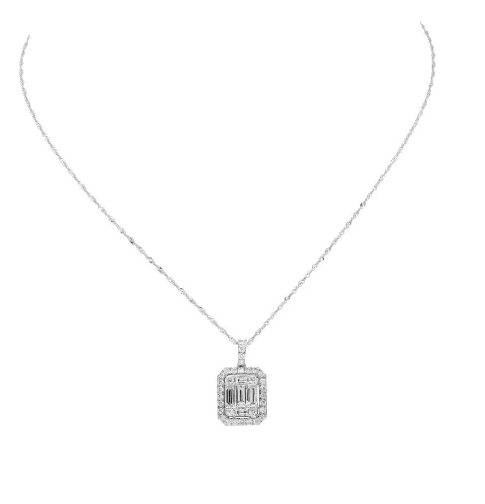 1.85ct Baguette & Round Diamond Pendant Necklace in 14K White Gold – V48589 - Vivid Diamonds