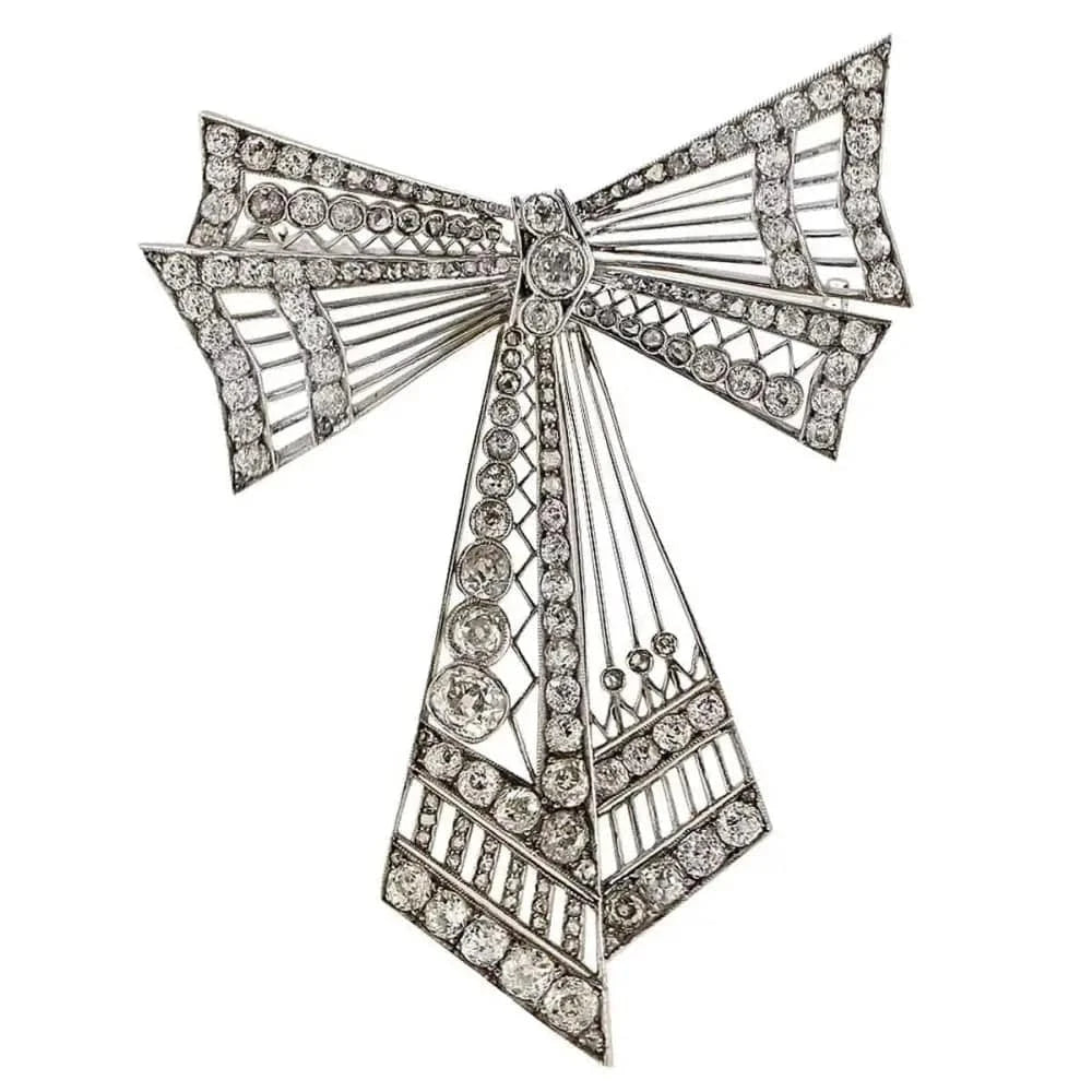 Elegant Edwardian Diamond Bow Pin - V7447 - Vivid Diamonds