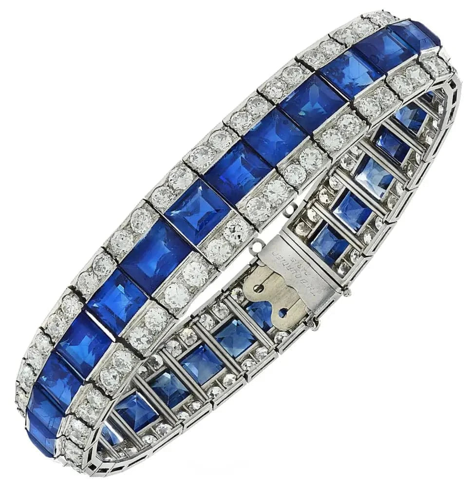 French Sapphire And Diamond Bangle Bracelet -V43668 - Vivid Diamonds