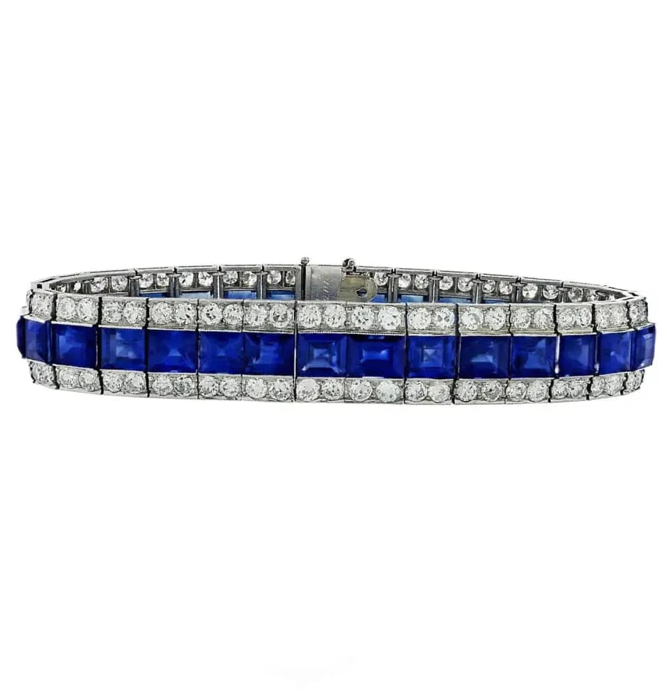 French Sapphire And Diamond Bangle Bracelet -V43668 - Vivid Diamonds