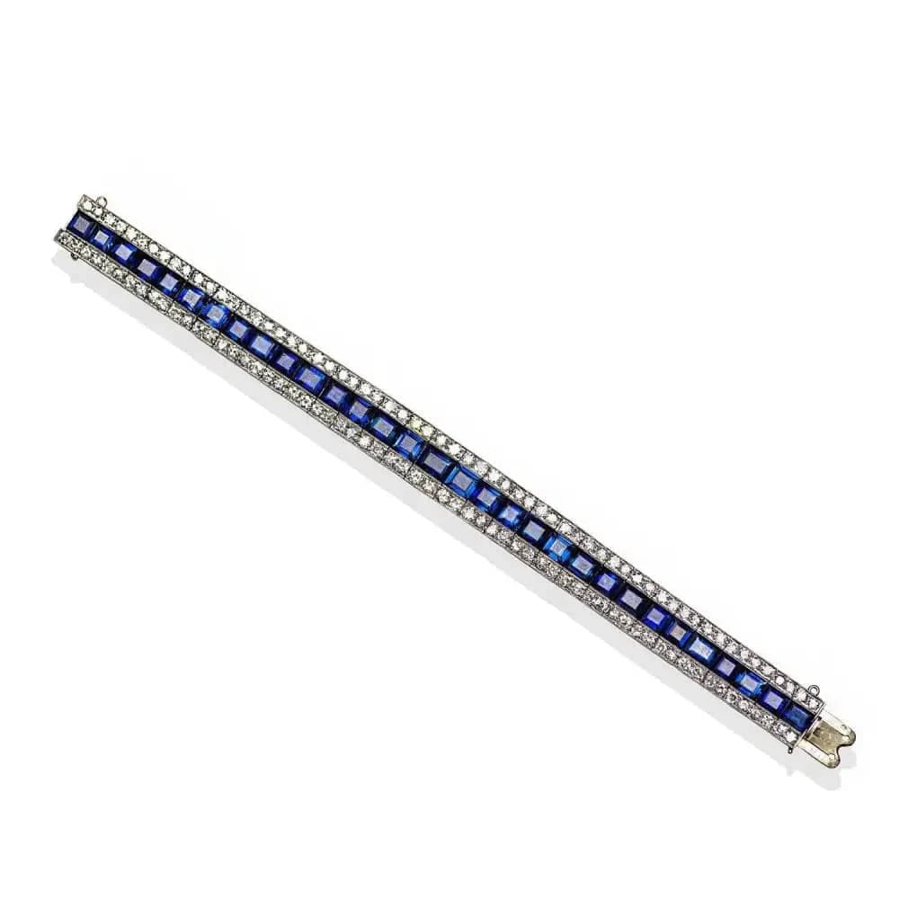 French Sapphire And Diamond Bangle Bracelet -V43668 - Vivid Diamonds