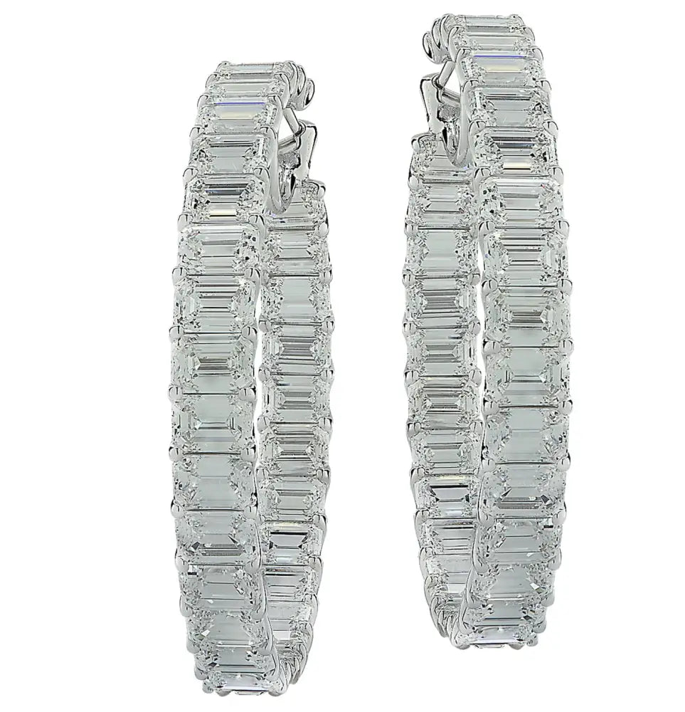 GIA Certified 29.77 Carat Emerald Cut Diamond In/Out Hoop Earrings -V37948