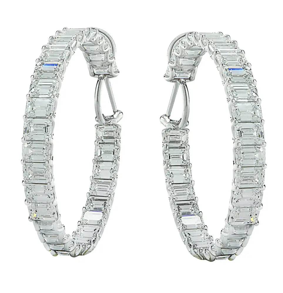 GIA Certified 29.77 Carat Emerald Cut Diamond In/Out Hoop Earrings -V37948