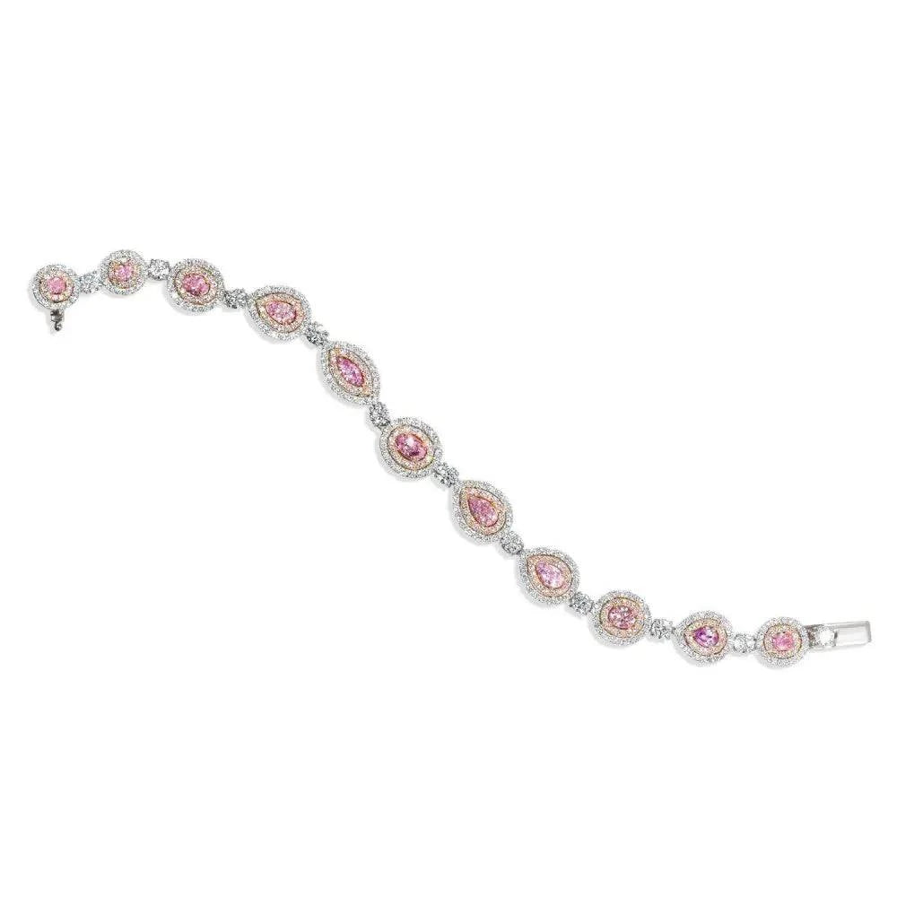 GIA Certified Fancy Pink Diamond Halo  Bracelet-V43667 - Vivid Diamonds