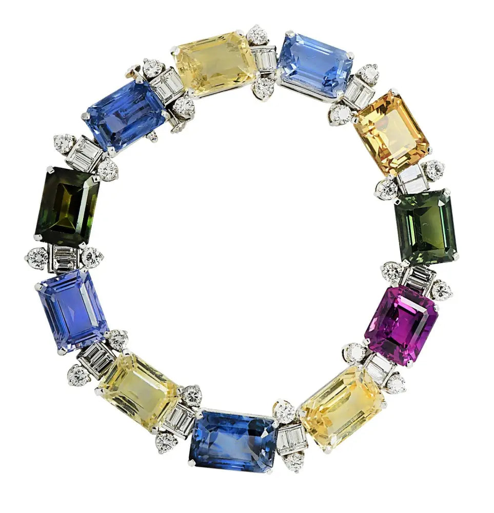 Oscar Heyman Diamond & Multi Color Sapphire and Spinel Necklace Circa 1955-V43362 - Vivid Diamonds