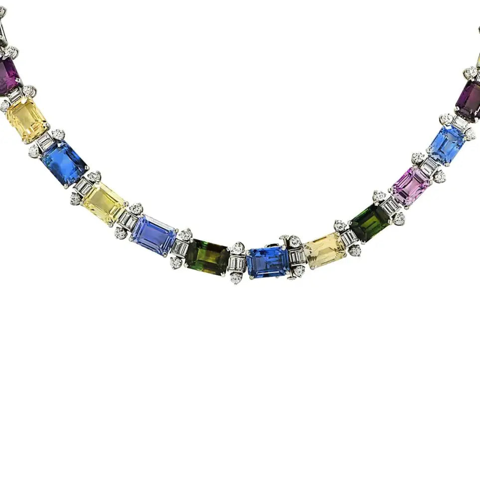 Oscar Heyman Diamond & Multi Color Sapphire and Spinel Necklace Circa 1955-V43362