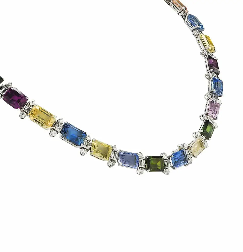 Oscar Heyman Diamond & Multi Color Sapphire and Spinel Necklace Circa 1955-V43362 - Vivid Diamonds