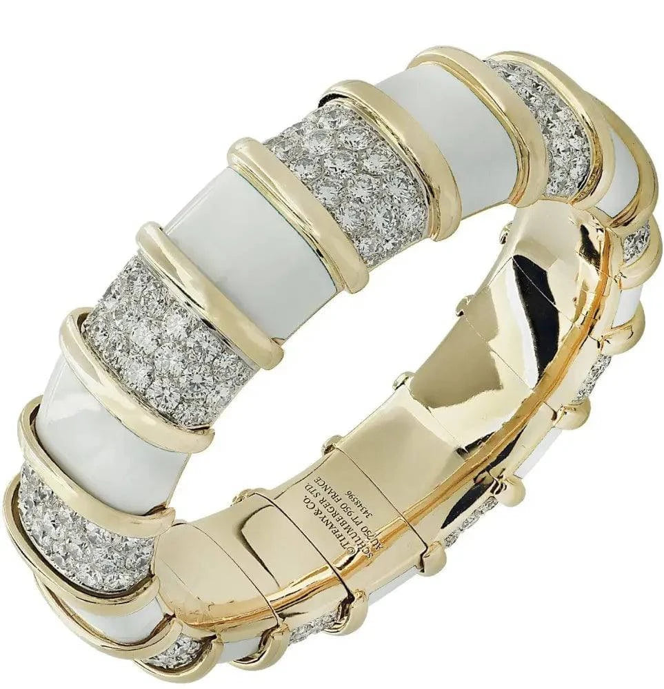 Tiffany & Co. Schlumberger 22.5 Carat Diamond and White Enamel Bangle Bracelet - V37210 - Vivid Diamonds