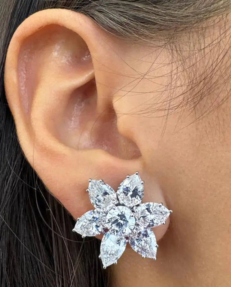 Vivid Diamond GIA Certified 12 Carat Diamond Cluster Earrings -V44714