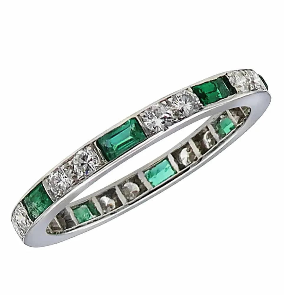 Vivid Diamonds 0.50 Carat Diamond and Emerald Wedding Band-V23198 - Vivid Diamonds