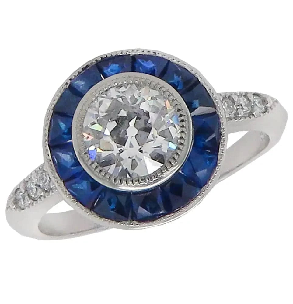 Vivid Diamonds 0.85 Carat Diamond and Sapphire Halo Ring -V38398 - Vivid Diamonds