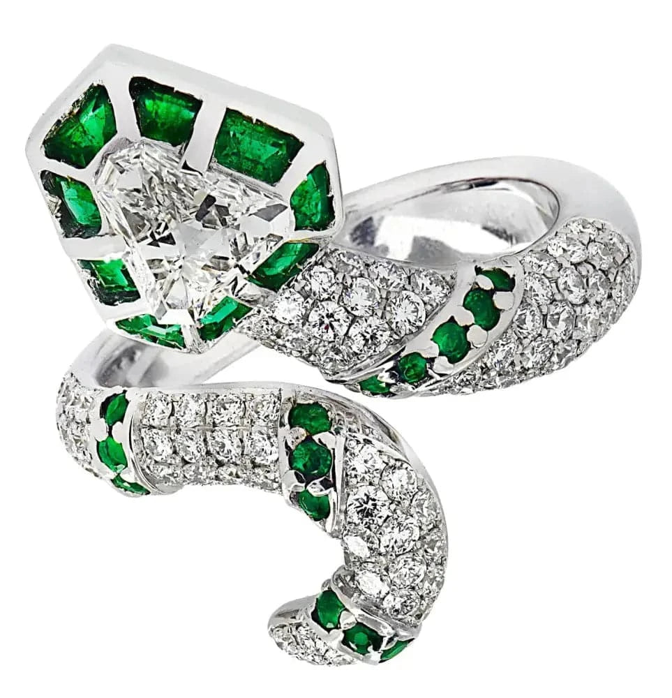 Vivid Diamonds 1.89 Carat Diamond And Emerald Snake Ring -V19617 - Vivid Diamonds