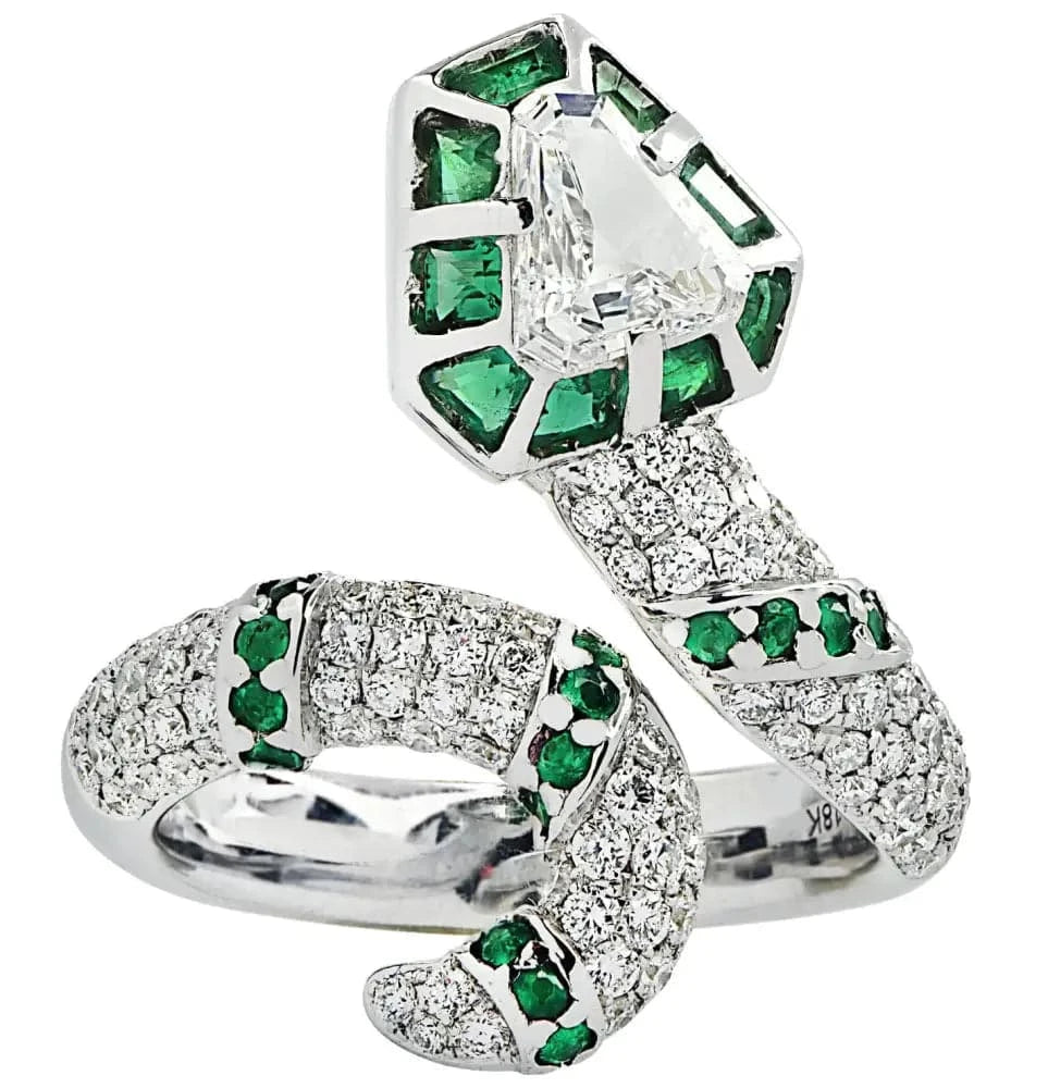 Vivid Diamonds 1.89 Carat Diamond And Emerald Snake Ring -V19617 - Vivid Diamonds