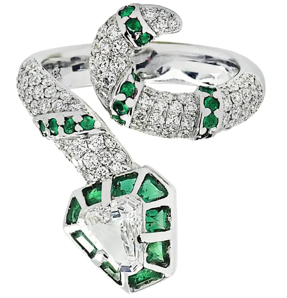 Vivid Diamonds 1.89 Carat Diamond And Emerald Snake Ring -V19617 - Vivid Diamonds