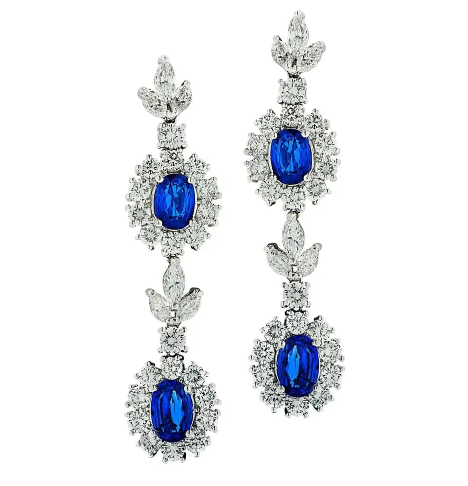 Vivid Diamonds 13.00 Carat Sapphire and Diamond Dangle Earrings- V42518