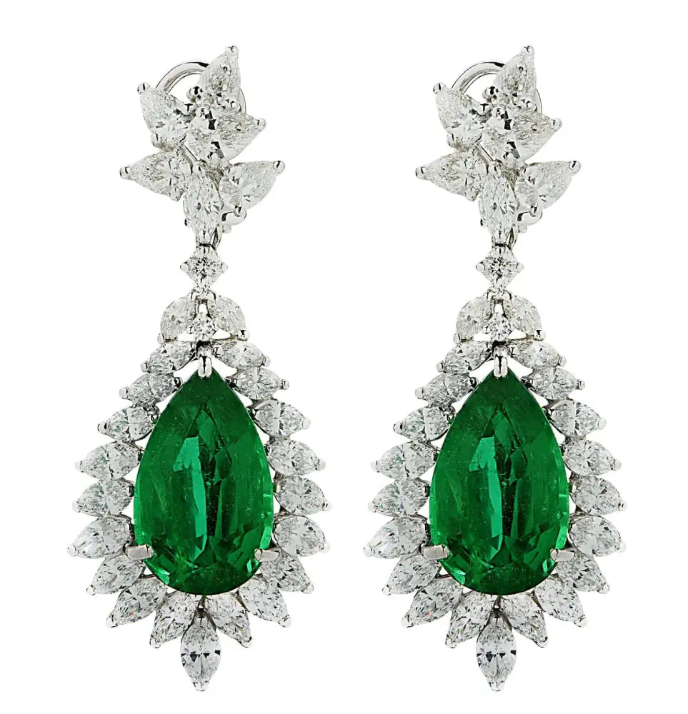 Vivid Diamonds 24 carat Pear Shape Emerald & Diamond Earrings -V44183