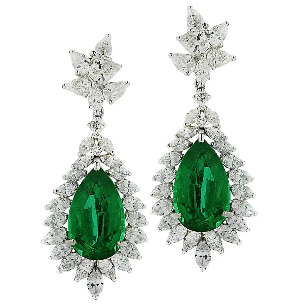 Vivid Diamonds 24 carat Pear Shape Emerald & Diamond Earrings -V44183