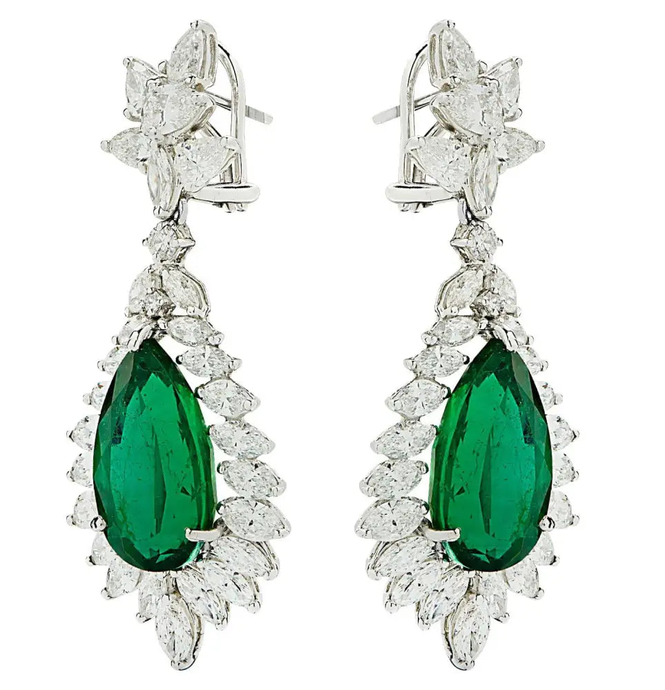 Vivid Diamonds 24 carat Pear Shape Emerald & Diamond Earrings -V44183