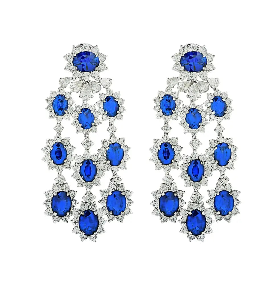 Vivid Diamonds 30 Carat Sapphire and Diamond Chandelier Earrings-V45277