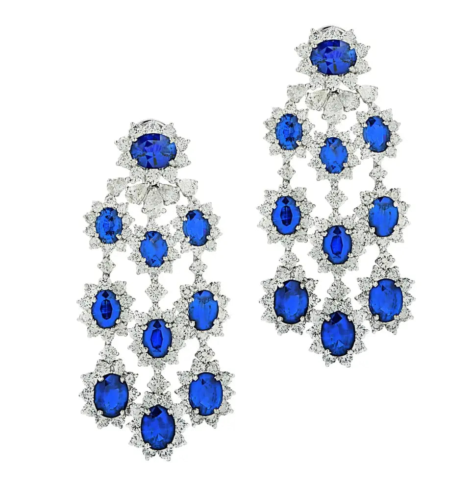 Vivid Diamonds 30 Carat Sapphire and Diamond Chandelier Earrings-V45277