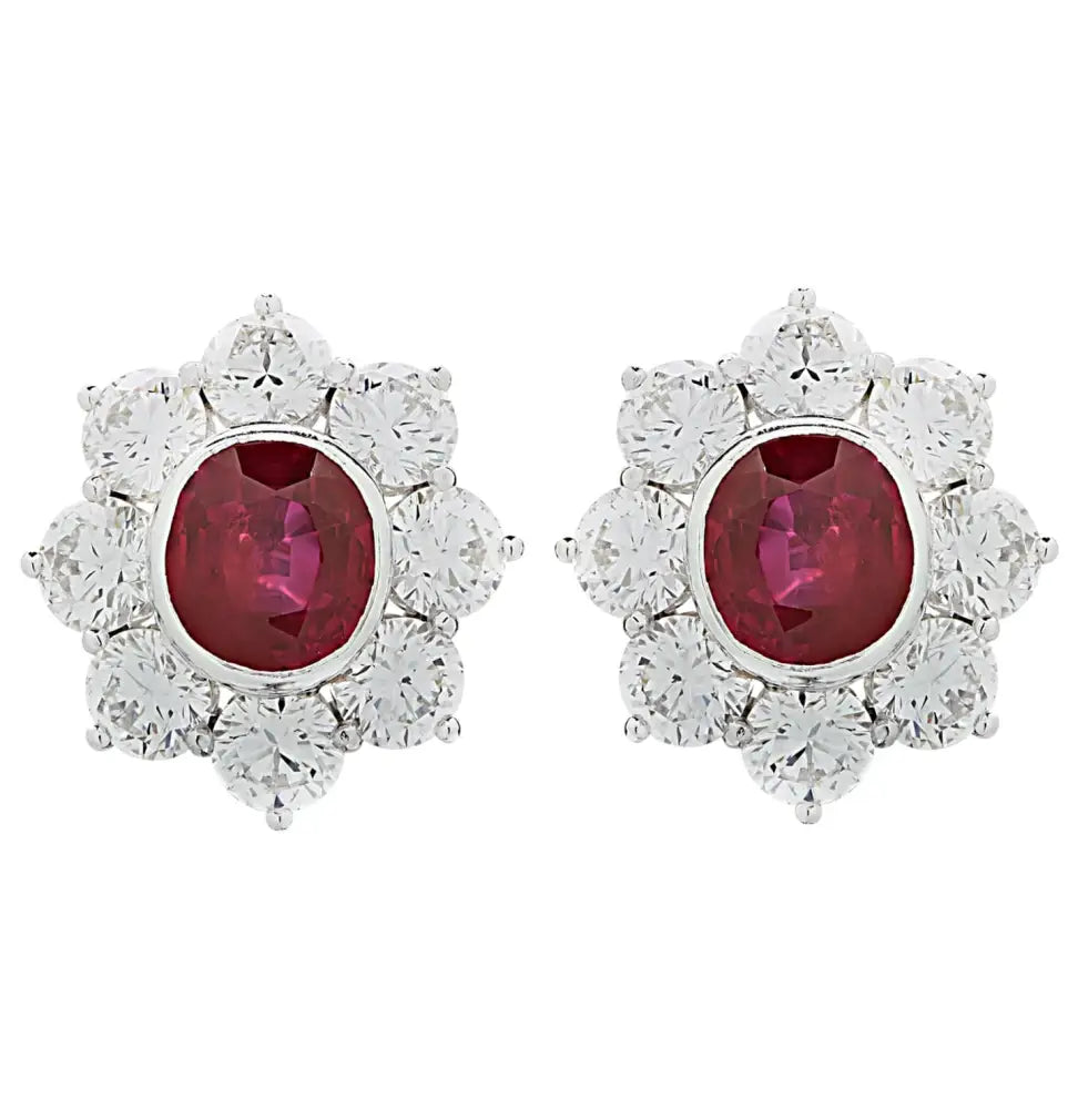 Vivid Diamonds 4.65 Carat No Heat Burma Ruby & Diamond Earrings -V47083