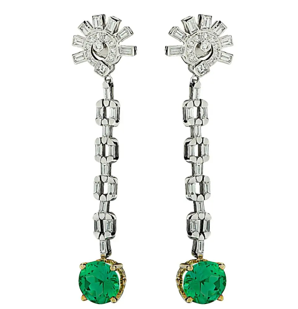 Vivid Diamonds 5.83 Carat Columbian Emerald & Diamond Dangle Earrings -V38630