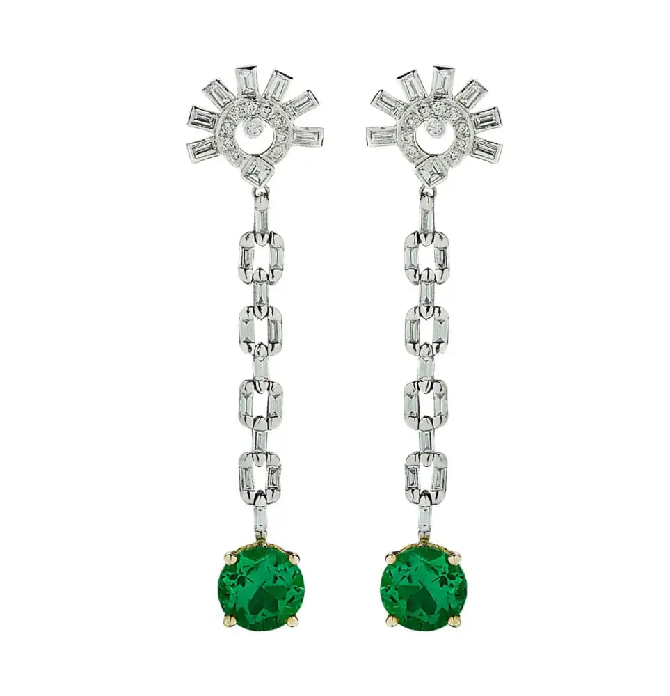 Vivid Diamonds 5.83 Carat Columbian Emerald & Diamond Dangle Earrings -V38630