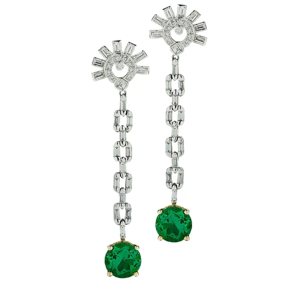 Vivid Diamonds 5.83 Carat Columbian Emerald & Diamond Dangle Earrings -V38630