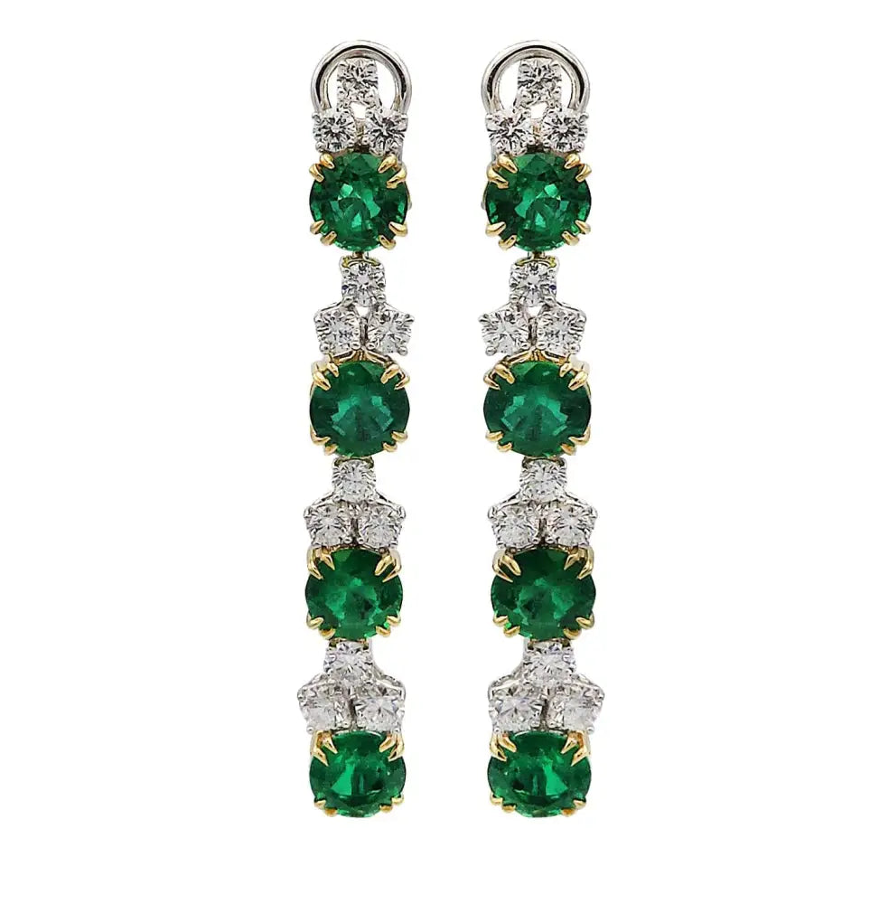 Vivid Diamonds 9.01 Carat Columbian Emerald and Diamond Dangle Earrings -V38638