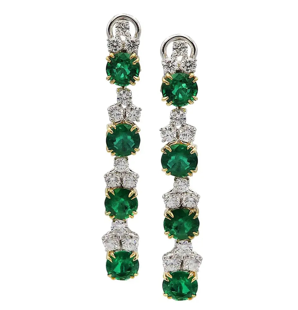 Vivid Diamonds 9.01 Carat Columbian Emerald and Diamond Dangle Earrings -V38638