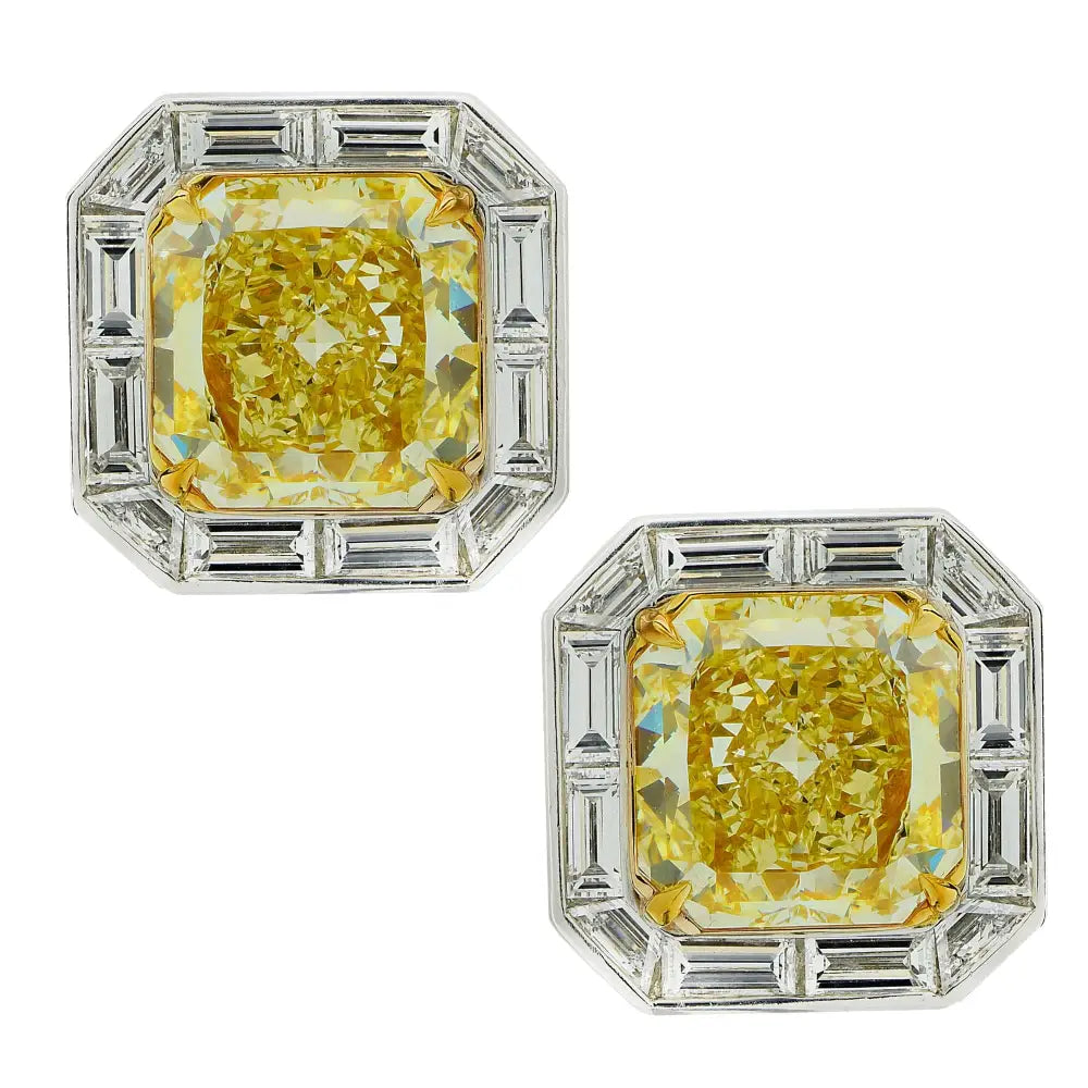 Vivid Diamonds GIA Certified 10.61 Carat Internally Flawless Fancy Intense Yellow Diamond Stud Earrings -V42617