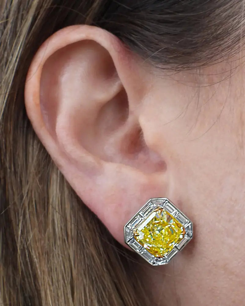 Vivid Diamonds GIA Certified 10.61 Carat Internally Flawless Fancy Intense Yellow Diamond Stud Earrings -V42617