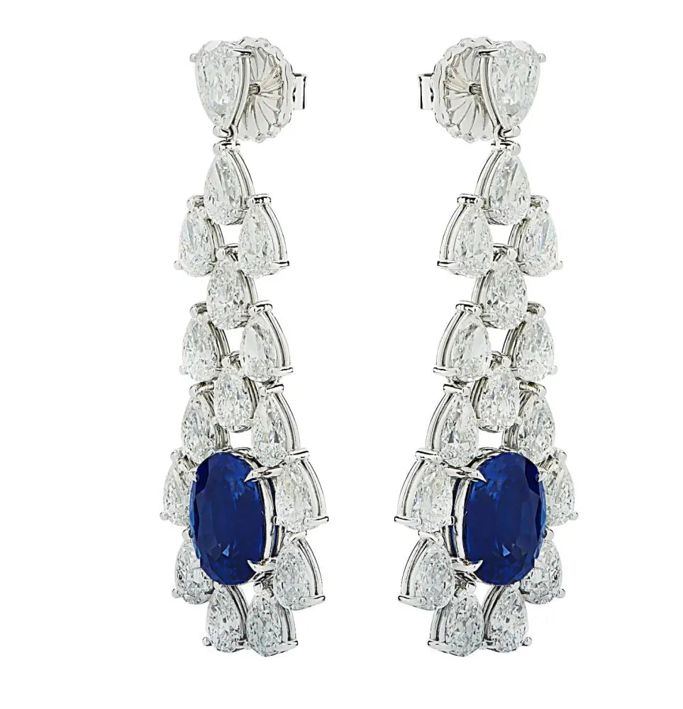 Vivid Diamonds GIA Certified 10.93 Carat Ceylon Sapphire & Diamond Dangle Earrings -V43438