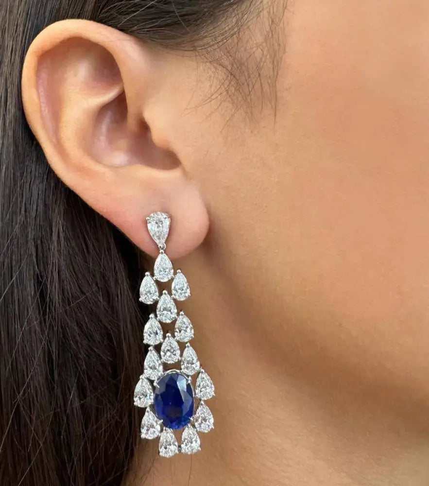 Vivid Diamonds GIA Certified 10.93 Carat Ceylon Sapphire & Diamond Dangle Earrings -V43438