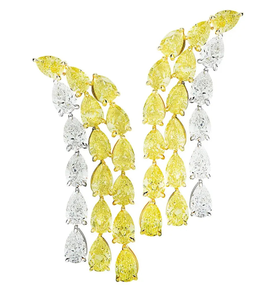 Vivid Diamonds GIA Certified 19.13 Carat Fancy Intense Yellow Pear Shape Diamond Dangle Earrings -V37907