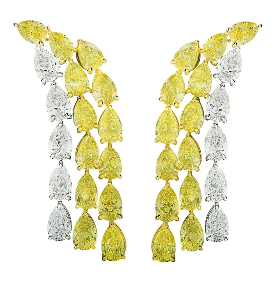 Vivid Diamonds GIA Certified 19.13 Carat Fancy Intense Yellow Pear Shape Diamond Dangle Earrings -V37907