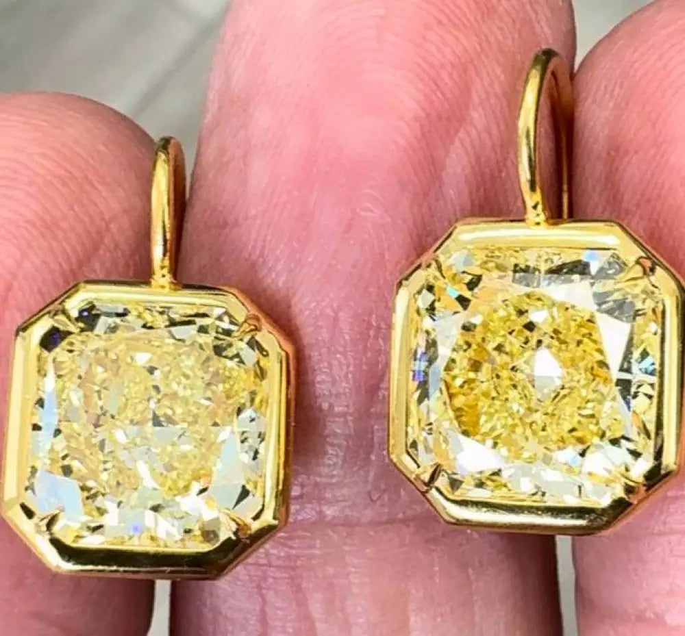 Vivid Diamonds GIA Certified 8.9 Carat Fancy Yellow Diamond Dangle Earrings -V47254