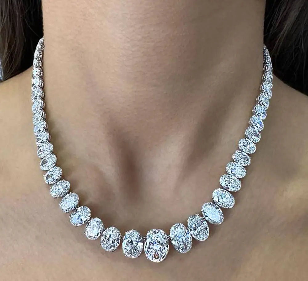 Vivid Diamonds GIA Certified 85 Carat Oval Cut Diamond Riviera Necklace -V44664