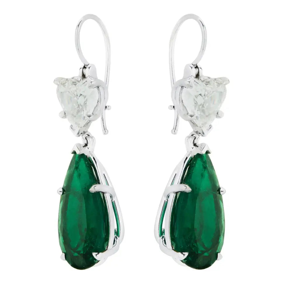 Vivid Diamonds GIA Certified Colombian Emerald & Diamond Dangle Earrings -V45290