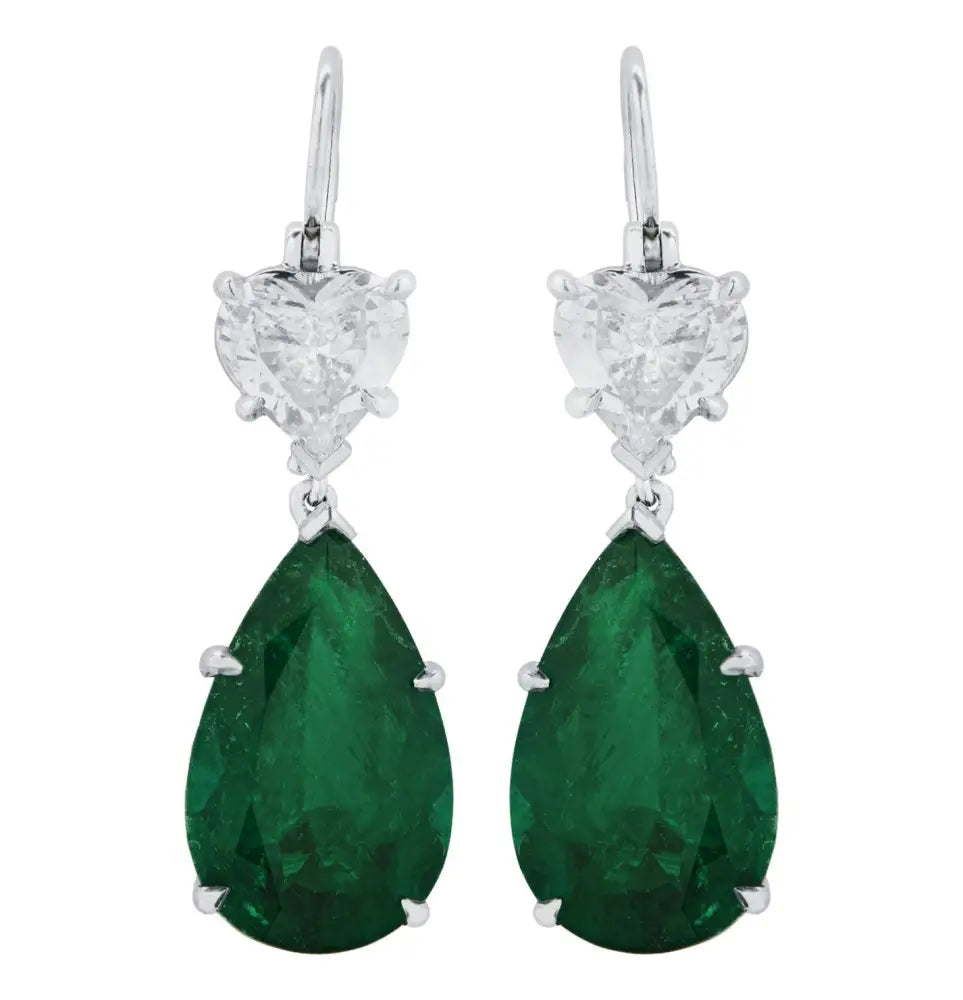 Vivid Diamonds GIA Certified Colombian Emerald & Diamond Dangle Earrings -V45290