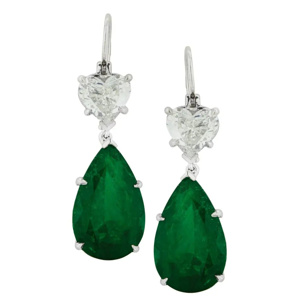 Vivid Diamonds GIA Certified Colombian Emerald & Diamond Dangle Earrings -V45290