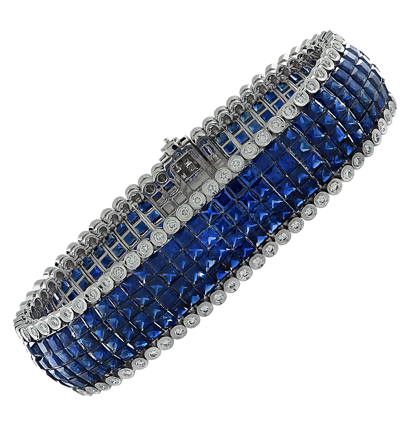 Oval Blue Sapphire and Diamond Accent Twist Five Stone Bracelet in 10K  White Gold – 8.0