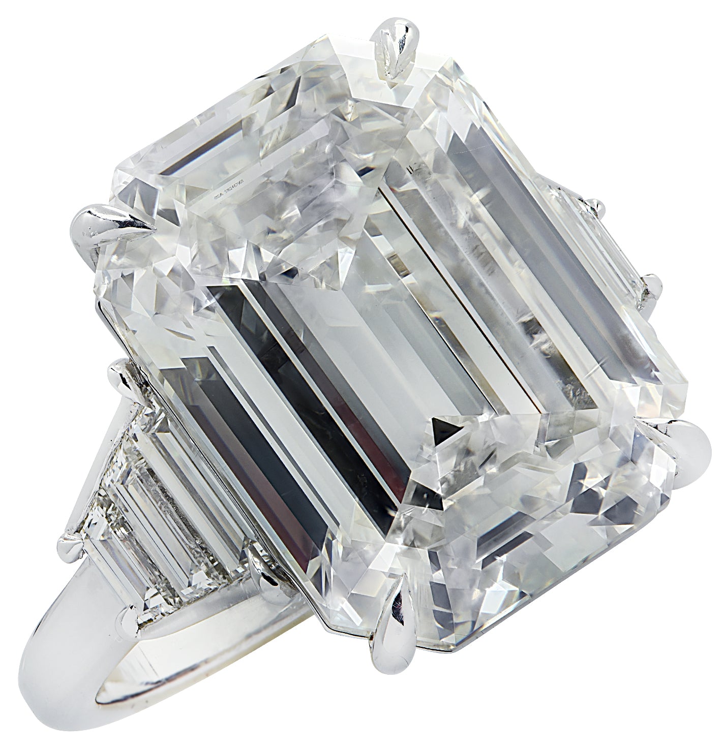 Platinum 3 Stone Emerald Cut Diamond with Tapered Sides Engagement Rin –  Long's Jewelers