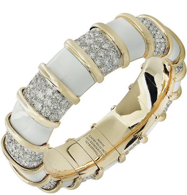 SCHLUMBERGER FOR TIFFANY & CO., GOLD, ENAMEL AND DIAMOND BANGLE-BRACELET, Important Jewels, 2020