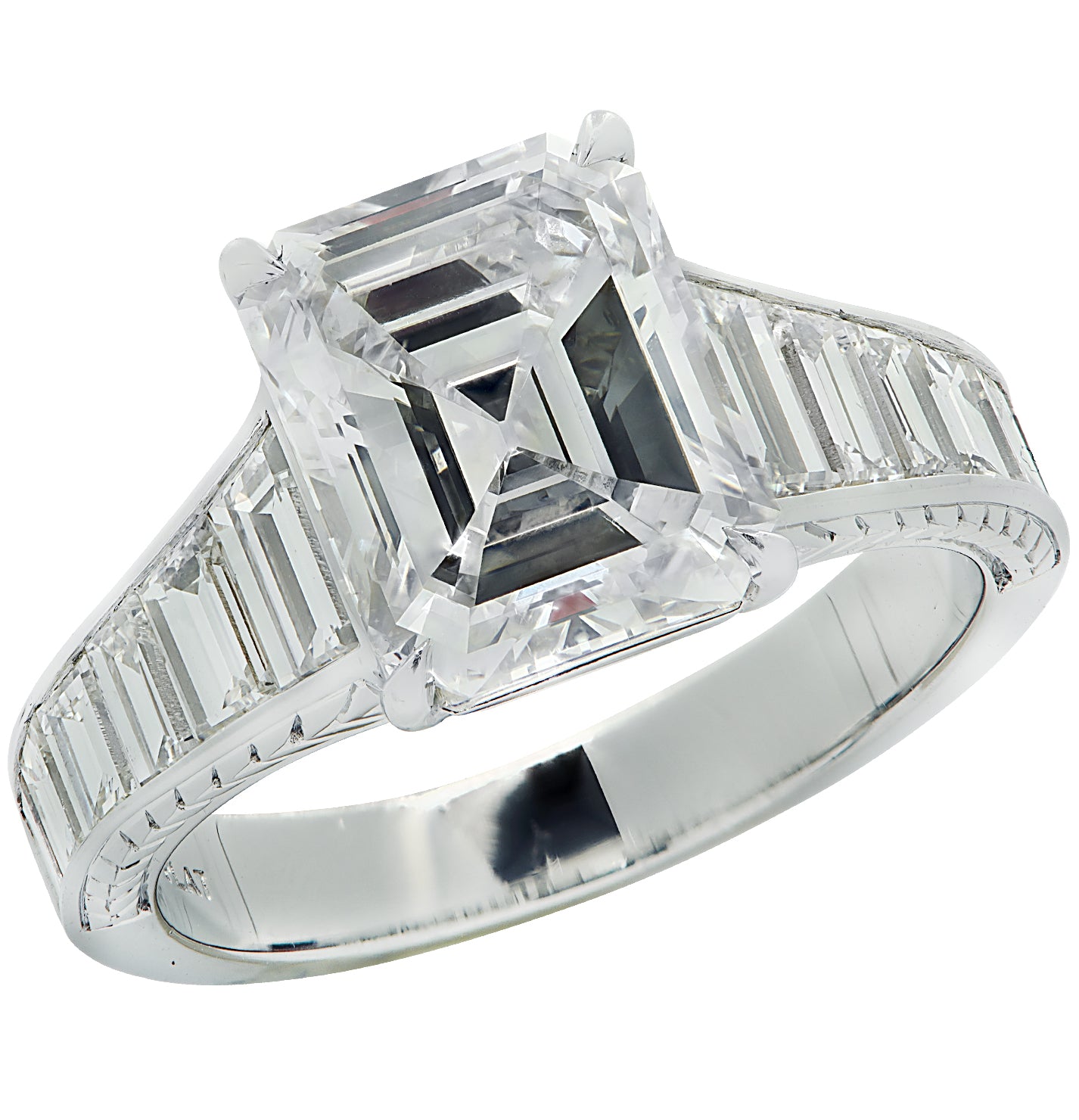 Vivid Diamonds GIA Certified 3.30ct Emerald Cut Diamond Engagement Ring - vividdiamonds