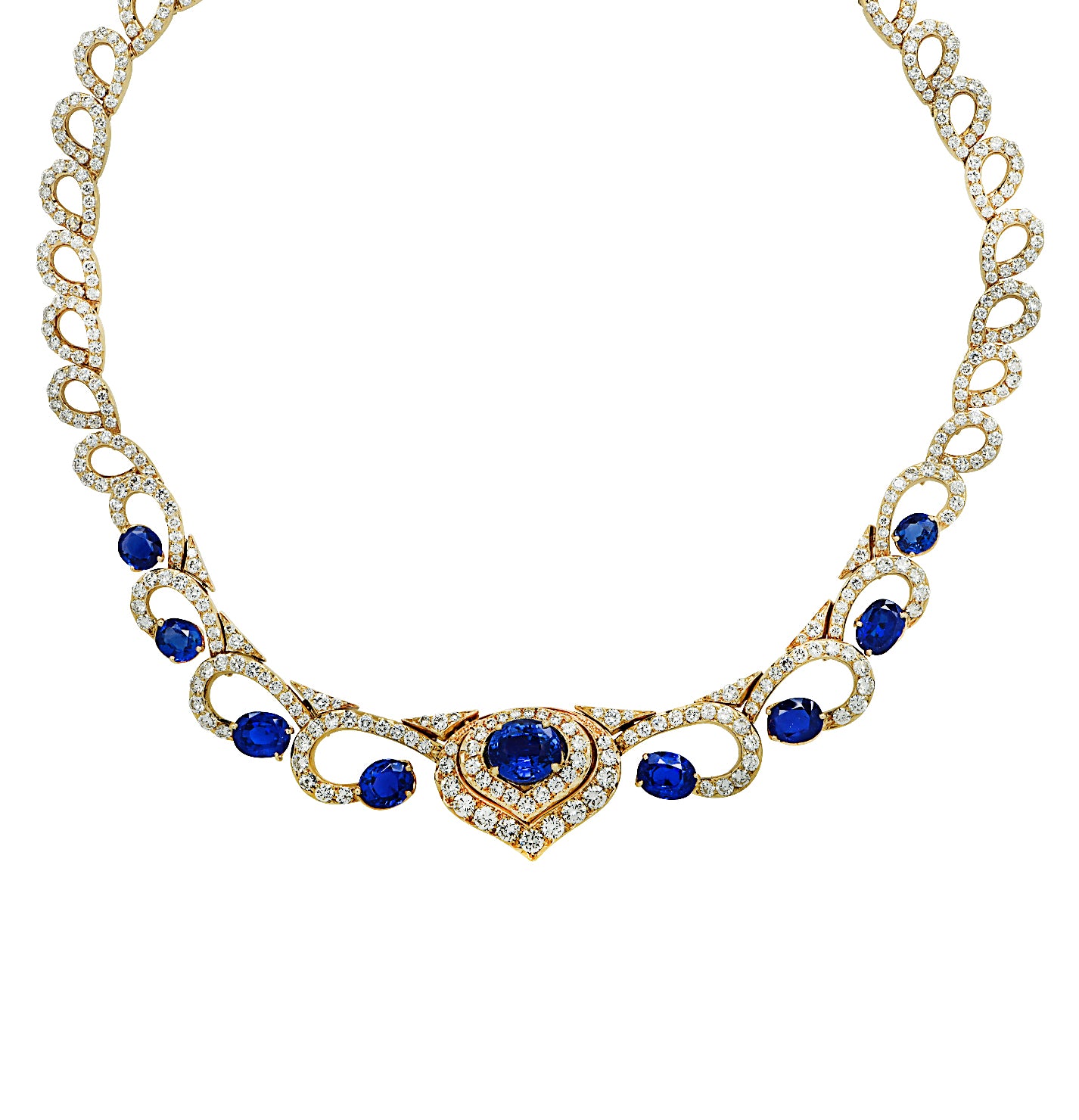 Cira 1970s French AGL Certified Sapphire & Diamond Necklace - V43161 - vividdiamonds