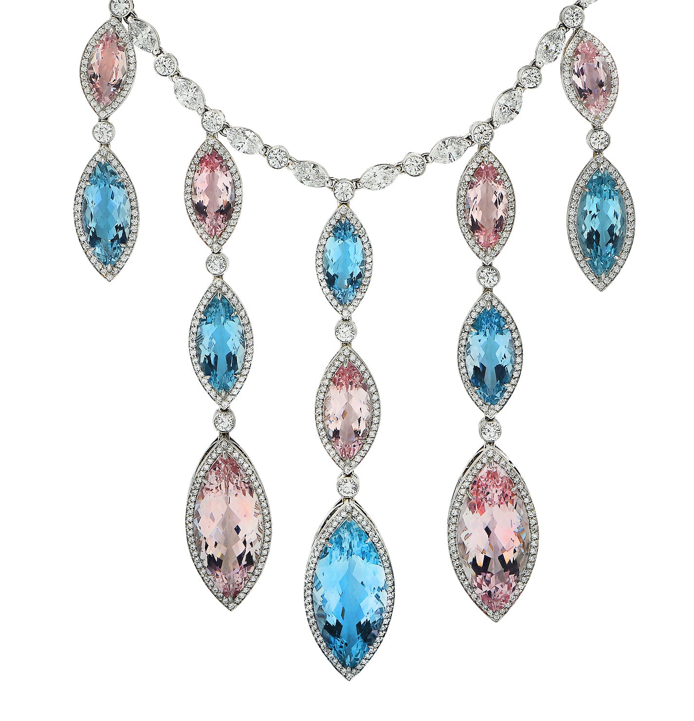 Tiffany & Co. Platinum Aquamarine, Morganite, and Diamond Drop Necklace-V43658 - vividdiamonds